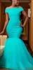 Nigerianische Brautjungfernkleider Plus Size Südafrika Stil Meerjungfrau Hauptrunde der Honorkleider Kleider für Hochzeit Schultertürkis TULLE Partykleid