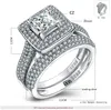 Taille 5-10 Bijoux de luxe pur 100% argent sterling 925 princesse coupe saphir blanc pierres précieuses CZ diamant femmes bague de couple de mariage 264a