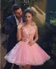 Said Mhamad 3D Floral Applique Homecoming Dresses 2016 Latest Baby Pink Tulle Puffy Short Cocktail Dress Beaded Bow Sash Gowns