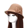 Outono Inverno Faux Mulheres de Lã Top Chapéus Moda Feminina Balde Chapéus com Bowknot Princesa Chapéu Feminino Cúpula Cap GH-37