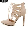 Nuevas bombas de mujer Pombas Hollow Cross Cross Roman Roman tacón alto Damas Sexy Stiletto Toe Woman Shoes de 11 cm de altura Heel