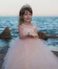 Blush Pink Ball Gowns Lace Flower Girls Dresses For Weddings 3D Floral Applique Tutu Boho Beach Girl Pageant Communion Dress