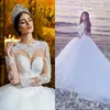 Fancy White Fall Winter Trouwjurken Jewel met Kant Applique Lange Mouwen Bruidsjurken Terug Rits Lange trein Custom Made Bridal Towns