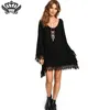 Partihandel-2016 Sommar Kvinnor Boho Tassel Klänning Kort Vestido Sexig Lace Virka Chiffong Tunika Hollow Black Beach Shirt Dress Blusa Hot Sale