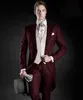 Tailcoat matin Style marié Tuxedos pic revers hommes costume bordeaux Groomsman meilleur homme costumes de dîner de mariage (veste + pantalon + gilet)