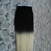 Ombre Brasilianskt hår 100g 40st rak # 1b / 613 Du kan rita färg Ombre Virgin Remy Skin Wefts Tape In Hair Extensions Human Hair