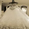 Luxus elegante Kristall Brautkleider Spitze Kathedrale Lace-up Zurück Brautkleider 2018 A-Line Liebsten Appliques Perlen Garten