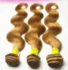 Brasiliansk Virgin Hair Honey Blonde Body Wave Mänskliga Hår 3st / Lot Virgin Brasiliansk Våghår Vävar, Dubbeldragen, Ingen Shedding, TA