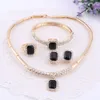 Frauen Kristall Schmuck Set Gold Farbe Party Schwarz Edelstein Stein Hochzeit Geschenk Braut Kostüm Afrikanische Perlen Schmuck Sets