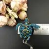 50PCS/Lot Key Rings 55mm Animal Turtle Tortoise Badge Holder Blue Rhinestone Crystal Nurse ID Retractable Reel For Nurse Staff Student