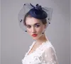 Elegante festa di nozze Bridal Headdress Church Hats 2019 Cappello blu navy personalizzato a mano a buon mercato, cappelli Derby Kentucky