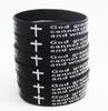 50pcs Black Bible Jesus Serenity Prayer Silicone Bracelets Men Wristband Women Religious Faith Soft Rubber Bangle Xmas Gift Hot sale Jewelry