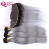 1B grigio dritto Ombre estensioni dei capelli umani vergini brasiliani 3 pacchi con chiusura in pizzo 13x4 da orecchio a orecchio con capelli del bambino Prepluck4951007