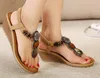 Vente en gros femmes bohême style folklorique chaussures compensées commerce sandales à la main sandales perlées dame chaton talon sandales décontractées livraison gratuite