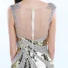 Stunning Golden Sequined Prom Dresses Sheer Neckline Sleeveless Shinny Crystal Backless Mermaid Evening Gowns Gorgeous Celebrity P8047912