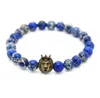 1 peça novo design 8mm contas de pedra de sedimento do mar azul com cores misturadas pulseiras de cabeça de leão herói joias masculinas presente agradável2535