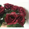 80pcs Burgundy 로즈 플라워 레드 30cm 와인 색상 웨딩 중심을위한 신부 부케 인공 장식 꽃