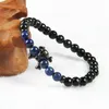 Fashion Pirate Skull Jewelry Whole 6mm Natural Faceted Black Onyx And Lapis Lazuli Stone Beads New Black Eye Cz Skull Bracelet192J