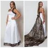 Gjorde camo anpassade bröllopsklänningar halter avtagbar kamouflagetåg brudklänningar plus storlek billig vestidos de novia uflage