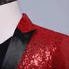 Gratis verzending Mens Navy Blauw / Licht Gouden / Rood Volledige Lovertjes Tuxedo Jacket / Stage Performance Jacet / CAN Douane