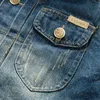 Gilet da uomo Gilet di jeans estivi all'ingrosso con cappuccio staccabile Giacca da uomo senza maniche in denim blu scuro vintage lavato slim fit