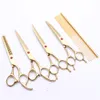 5Pcs Suit 7" 440C Customized Logo Professional Hair Hairdressing Scissors Comb +Cutting Shears+Thinning Scissor +UP&Down Curved Shears C3002