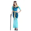 Costume da principessa di lusso di Halloween blu Abito da dea greca Abito da regina araba Egitto Costume cosplay da donna