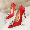 Luxury rhinestone wedding dress shoes fashion sexy silk 10cm high-heeled pumps pointed toe slip-on lady banquet shoe 516-5