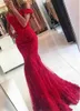 Glamorous Red Lace Appliques Prom Dresses Fancy Off Shoulder Fiesta Cap Sleeves Formal Evening Dresses Backless Prom Gowns