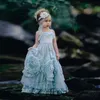 Boho Ruffles Flower Girls Robes pour les mariages A-Line Halter Kids Pageant Robe Longueur Place Blanche Anniversaire Première Communon Robes 407