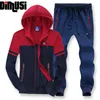 Wholesale-8XL New Mens Casual Hooded Sweatshirts Male Loose Fit Heavy Active Suit Men  Sportswear Man Leisure Tracksuit Sets,YA423