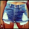 Jeans grossist sommar sexiga kvinnor mode rippade hög midja jean hotpants denim shorts ny blå