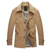 Men's Jackets autumn and winter men's turn down collar plaid lining middle length trench coat cotton casual windbreaker jacket