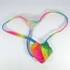Mens Sexy Thong Bulge Pouch T-back Uva Smugglers Rainbow cor imprime stretchy Swimsuit Tricot G4034 roupa interior dos homens