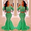 Green Lace Two Pieces Prom Dresses With Long Sleeves South African Plus Size Mermaid Evening Gowns Floor Length Women Formal Wear