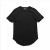 Curved Hem Hip Hop T-shirt Men Urban Kpop Extended T shirt Plain Longline Mens Tee Shirts Male Clothes