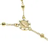 Herrkatolska religiösa smycken Hip Hop -stil guldfärg i rostfritt stål pärla halsband Jesus korsar rosenkranshalsband kedja264l