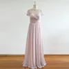 100% Real Image Dusty Pink Bridesmaid Dresses Pleated Chiffon Short Sleeves Boho Bridesmaid Gowns Wedding Guest Dresses