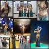 Performance de palco Mulheres Dancewear Tribal Bellydance Outfit Set C / D Copo Moedas Bra Saias Traje de Dança Do Ventre 2 pcs Bra Saia