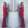 Eleganckie czerwone dwa kawałki suknie wieczorowe satynowe top koronki Zobacz przez spódnicę Prom sukienki bez rękawów formalna sukienka na zamówienie