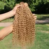 #27 Color Human Hair Extensions Brazilian kinky curly 8"-30" Blonde Hair Weave Bundles