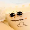 La nouvelle mode mignon noir visage souriant chat diamant haute qualité aiguille fine animal zodiaque Boucles d'oreilles 02