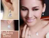 İnce Mücevherler Dangle Damla Küpe% 100 Gerçek 925 Sterlling Gümüş Avusturya Kristal Moda Kostümü EEARRING