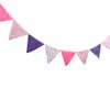 12 flag - 3.2m Bawełniane Banery Tkaniny Dostosuj Wedding Turting Decor Purple Party Girl Urodziny Baby Shower Garland Decoration