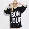 BON JOUR Mulheres Tops Longa Seção Das Mangas Rodada Manga Collar Casaco Boate Lantejoulas Stage Costumes Moda Tees