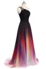Sexy One Shoulder Ombre Long Evening Prom Dresses Chiffon A Line Plus Size Floor-Length Formal Party Gown BM05