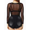 Wholesale- 2022 Primavera verão mulheres manga comprida sexy preto malha top camiseta transparente punk clube streetwear tees beach tops