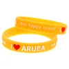 Bracelet en caoutchouc de Silicone I Love Aruba A happy Island, 100 pièces, Logo en relief, décoration tendance, taille adulte