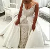 Два в одном кружевные свадебные платья с отстегивающимися юбками Белые атласные без рукавов винтажные садовые свадебные платья вечернее платье невесты плюс размер