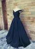 Real Image Navy Blue Cheap Promply 2017 выпускные выпускные платья от плеча V шея рюша сатинового пола.